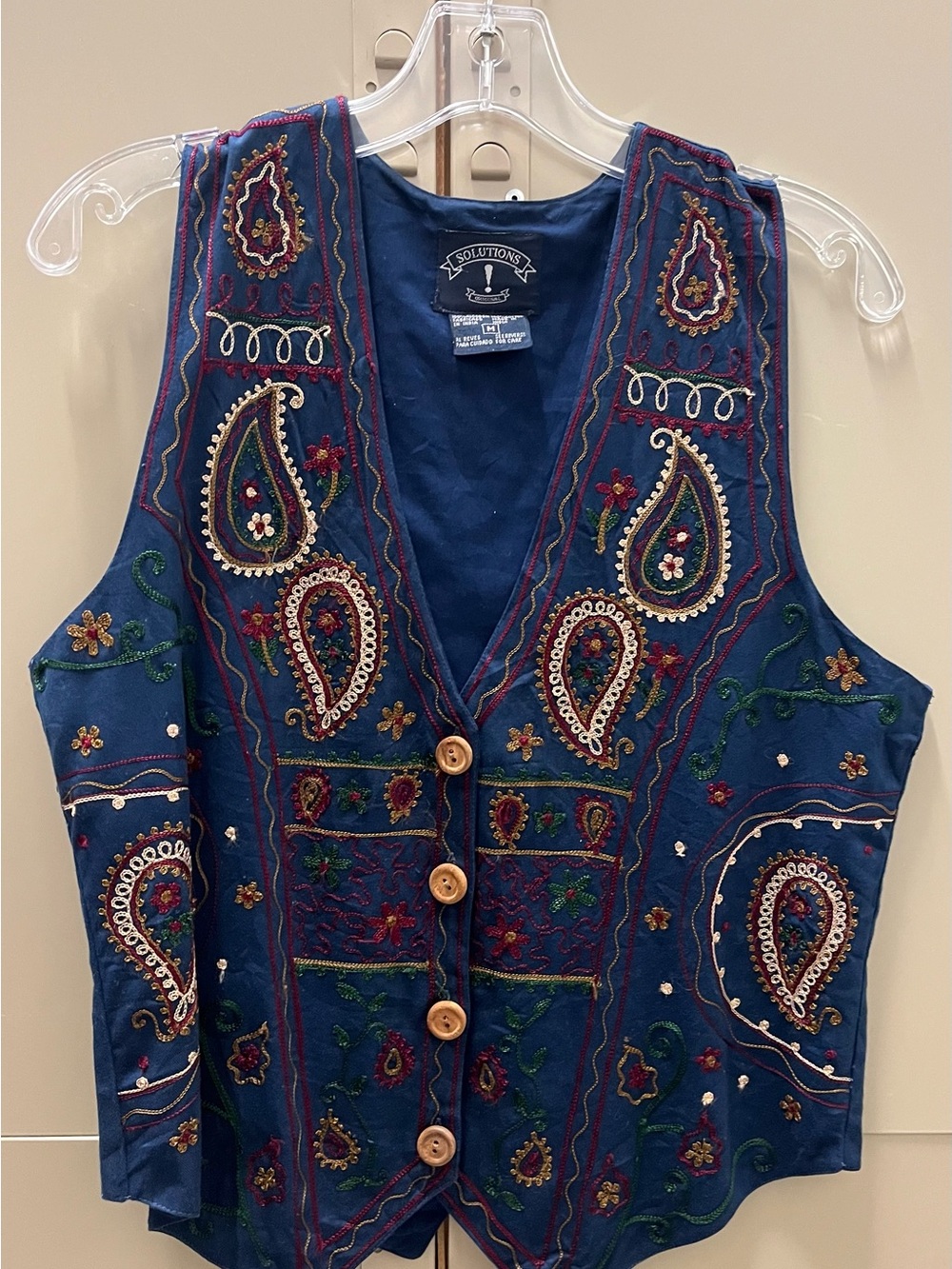 Embroidered Paisley Navy Button-Front Women's Vest